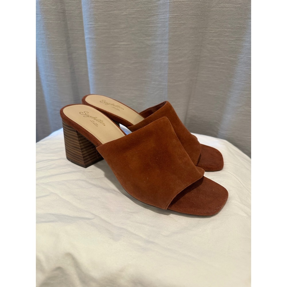 Seychelles Womens 9.5 Rust Brown Suede Block Heel Slide Mules Sandals